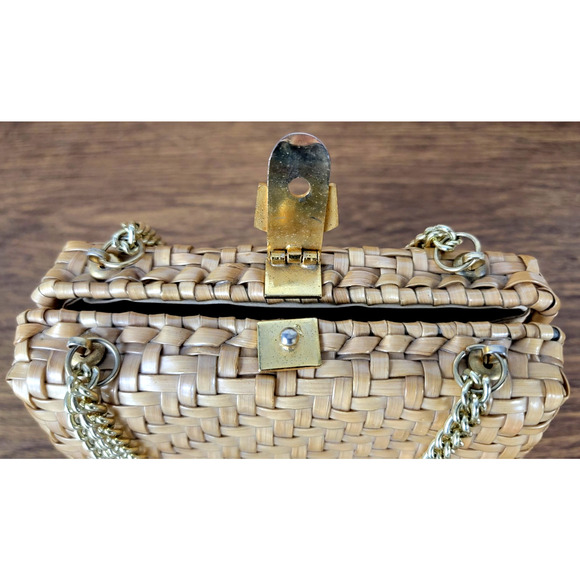 Vintage ADG Fashion Imports Wicker Box Bag Purse Made in Hong Kong Gold Chain - Picture 8 of 13